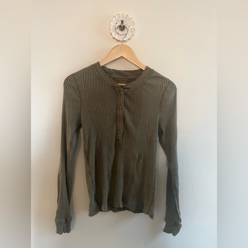 Aerie Olive Button Down Ribbed Top